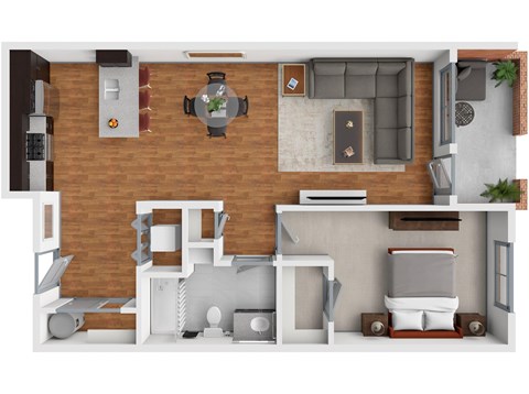 Floor plan for 1 bed, 1 bath, 835 sqft
